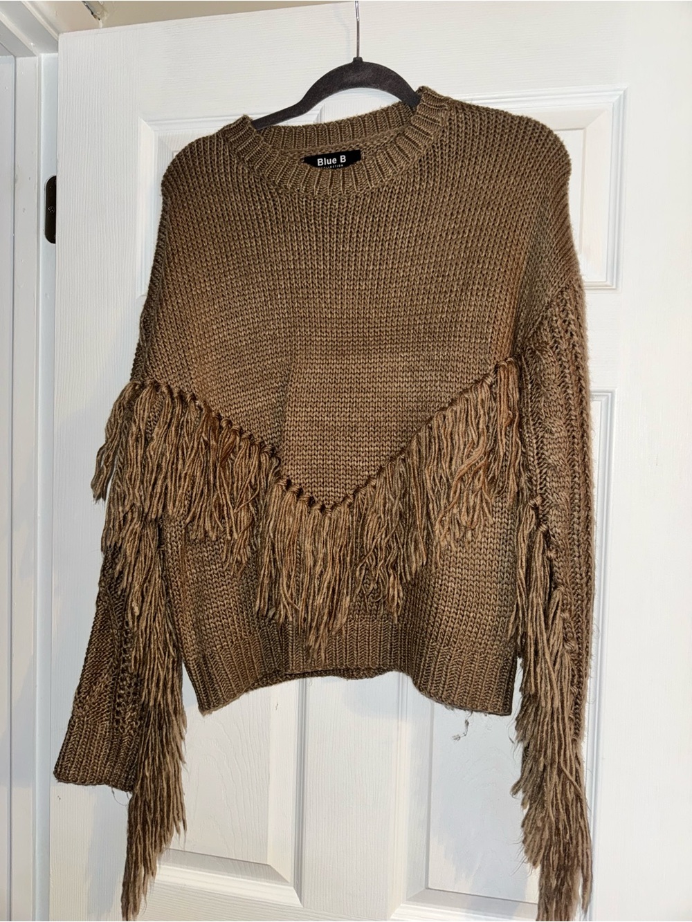 Blue B Women’s Brown Fringe Crewneck Sweater